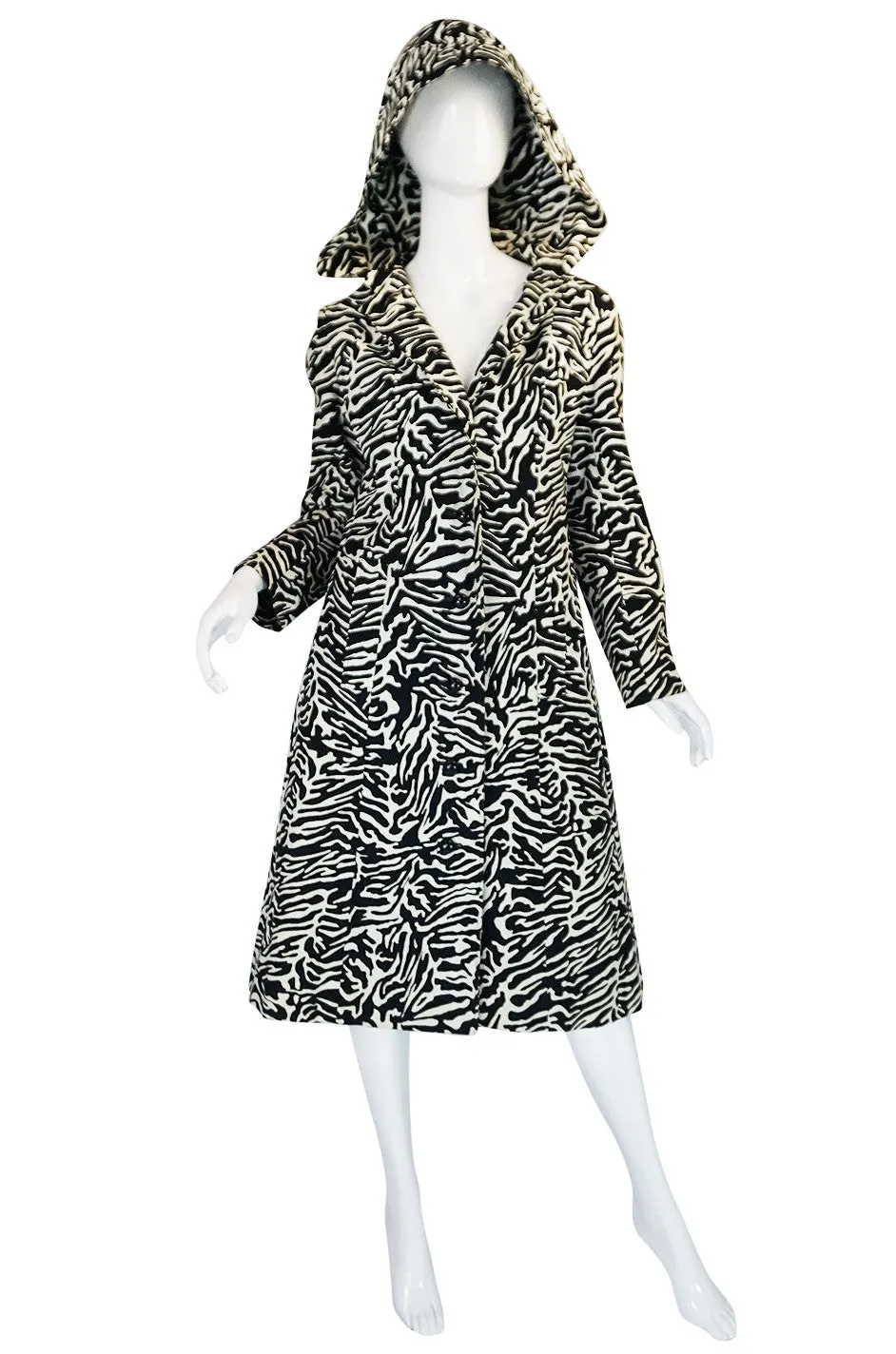 1960s Aquascutum Hooded Zebra Print Hooded Coat