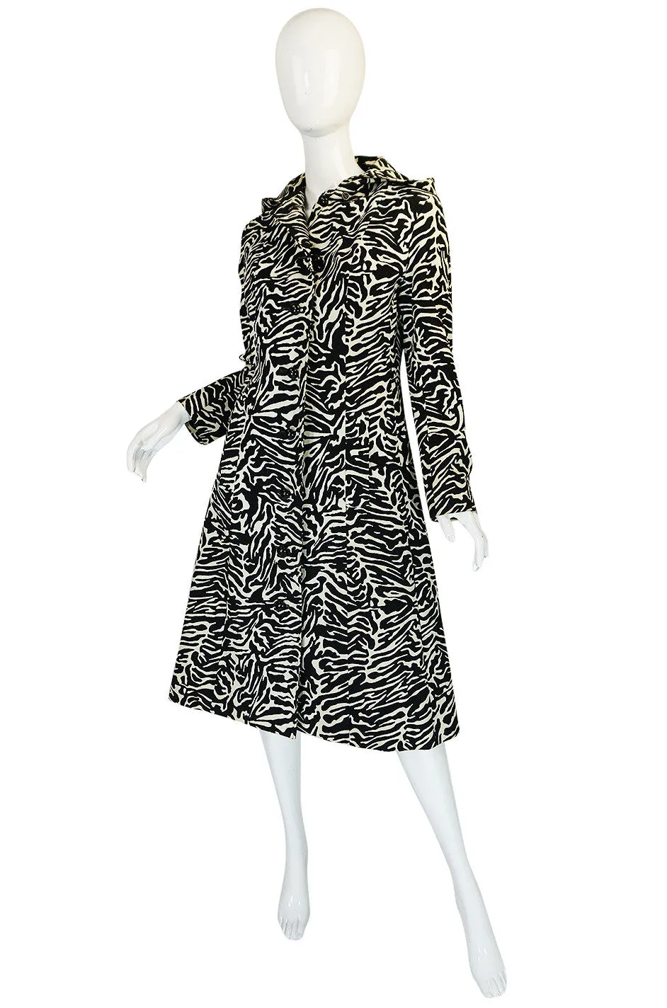 1960s Aquascutum Hooded Zebra Print Hooded Coat