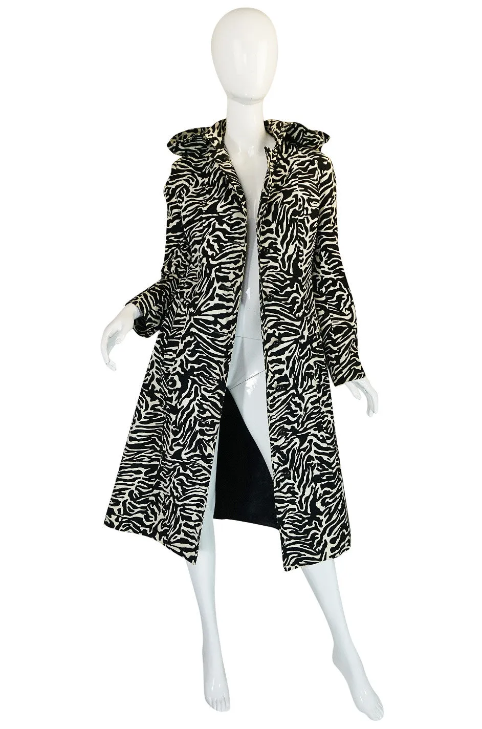 1960s Aquascutum Hooded Zebra Print Hooded Coat
