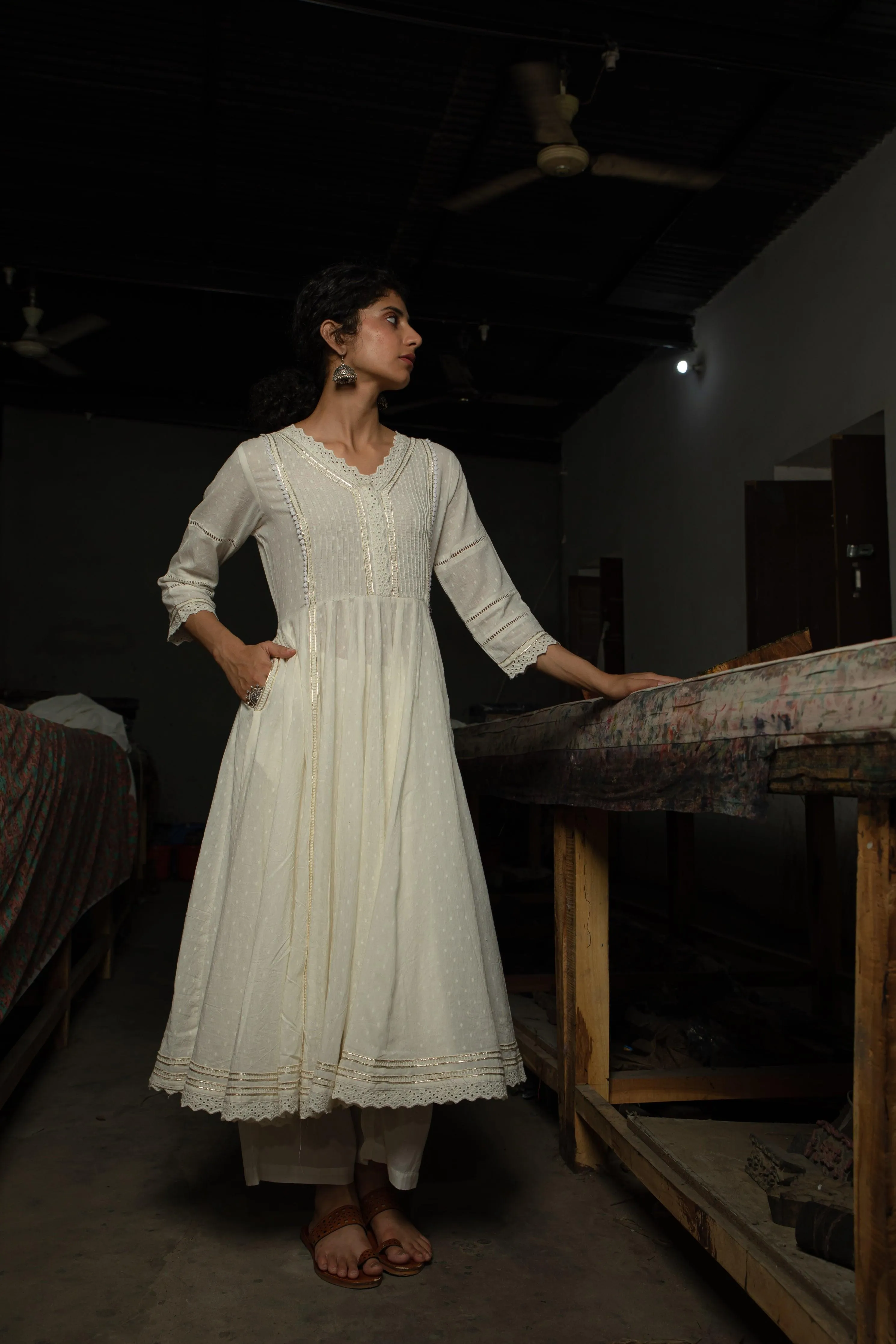 Aadhriti Off-White Cotton Swiss Dobby Suit set