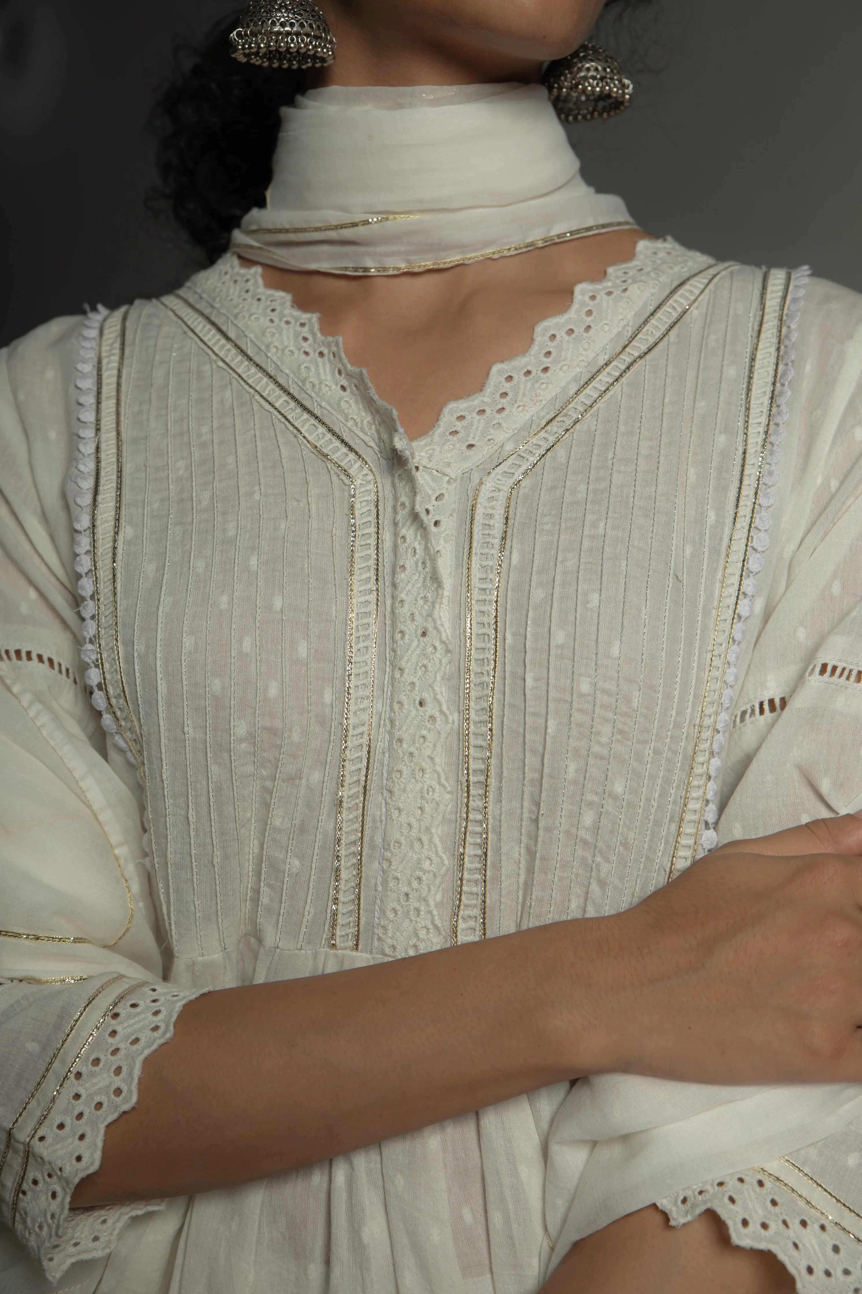 Aadhriti Off-White Cotton Swiss Dobby Suit set