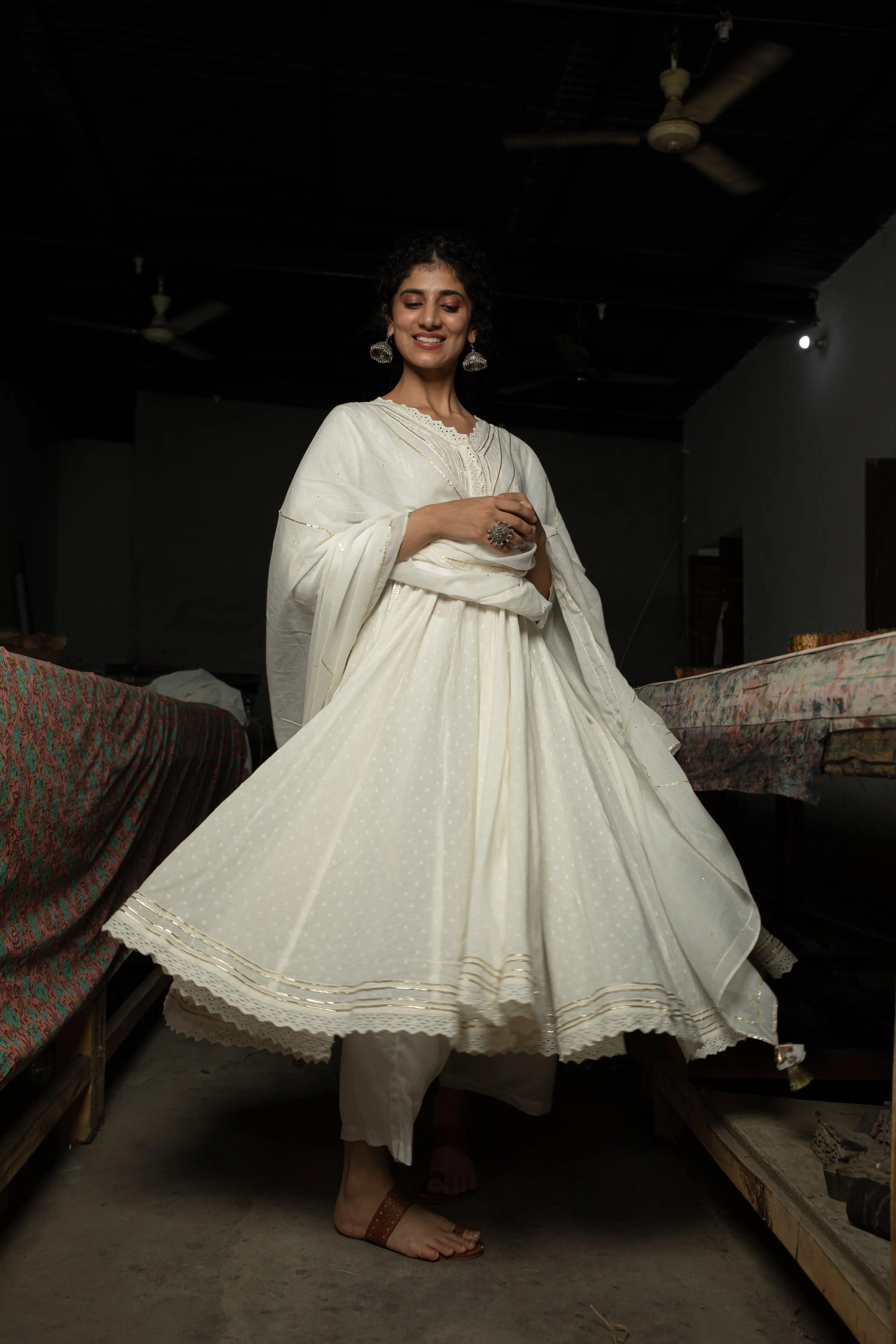 Aadhriti Off-White Cotton Swiss Dobby Suit set