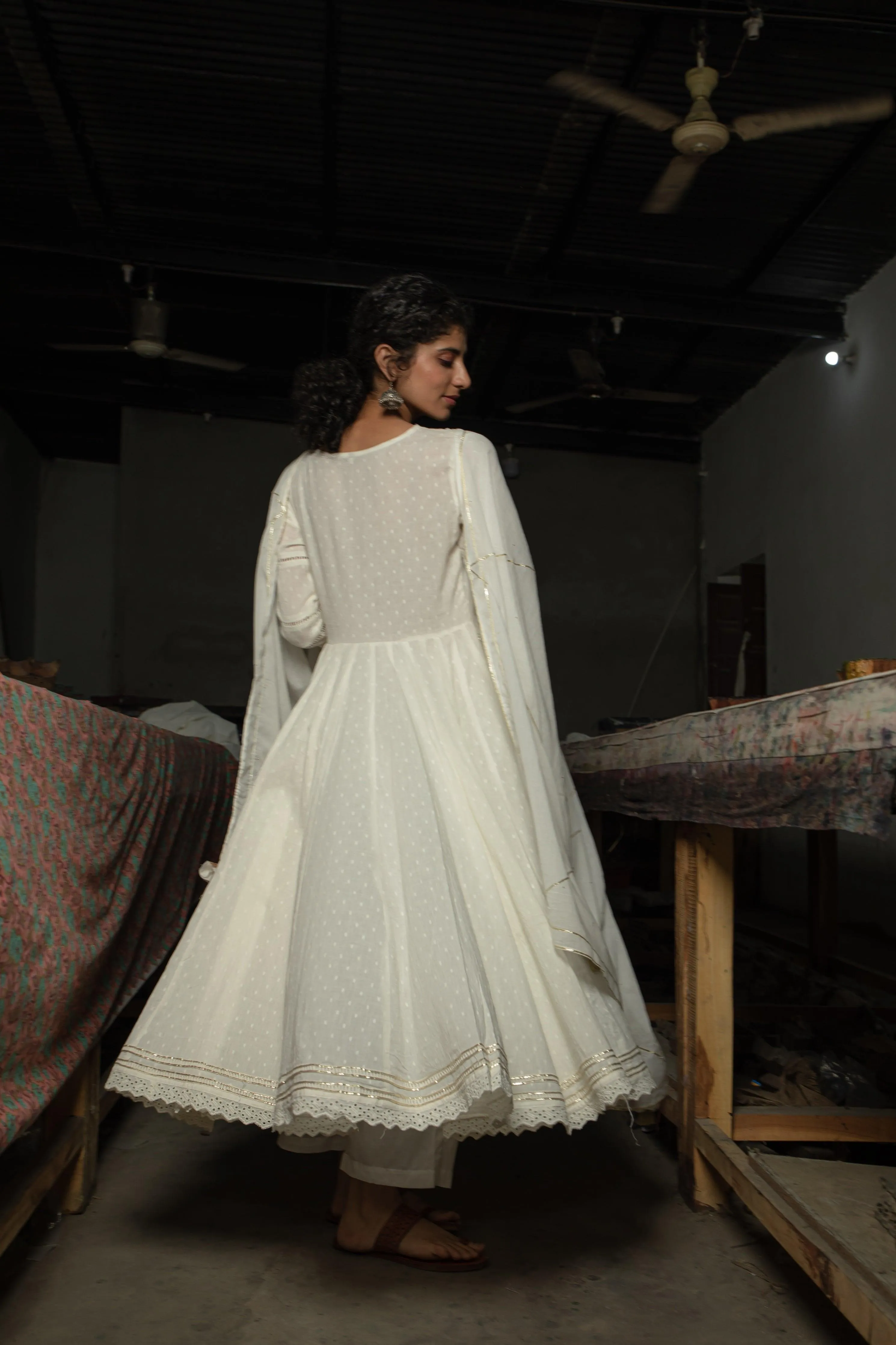 Aadhriti Off-White Cotton Swiss Dobby Suit set
