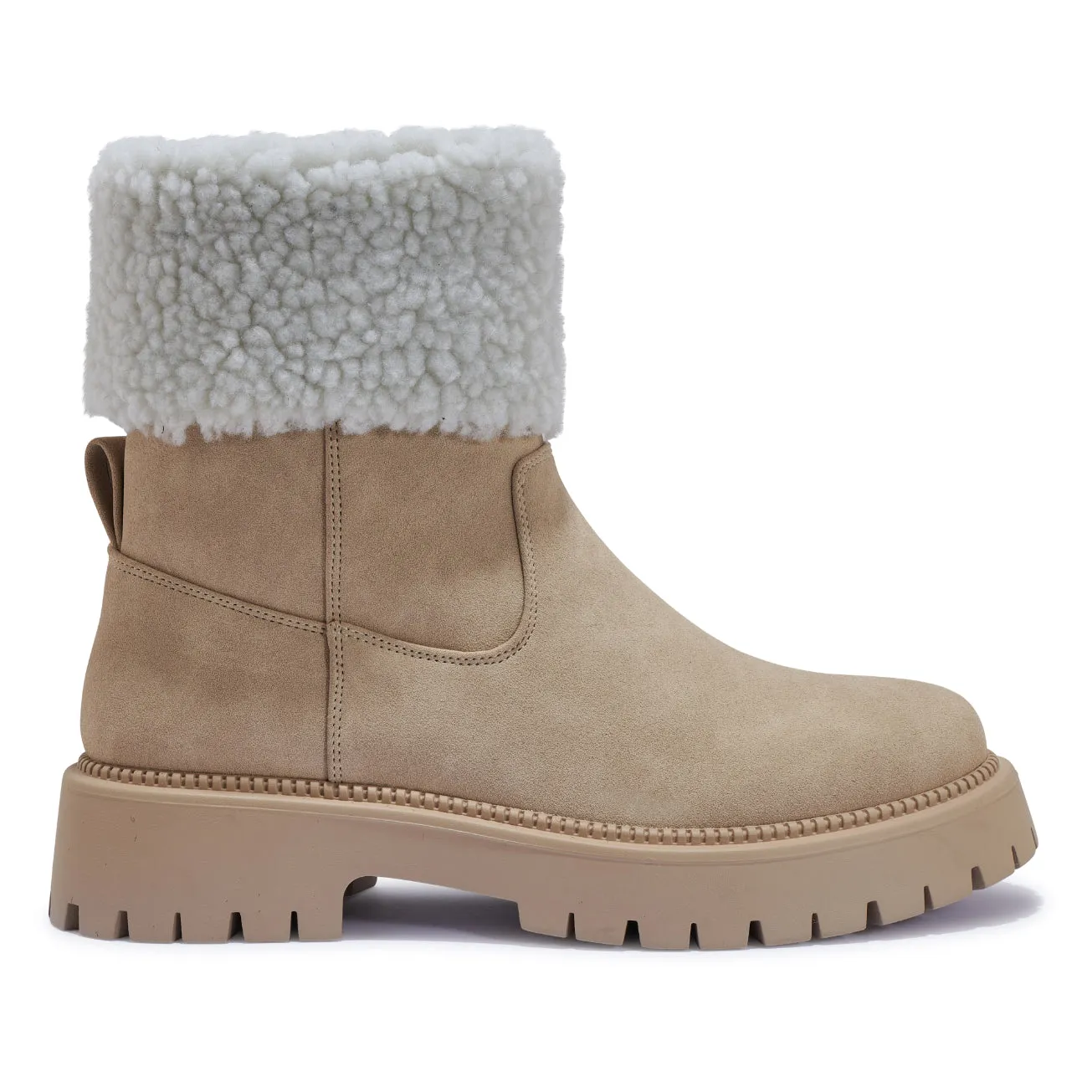 ARIEL TAUPE FAUX SUEDE BIKER BOOTS