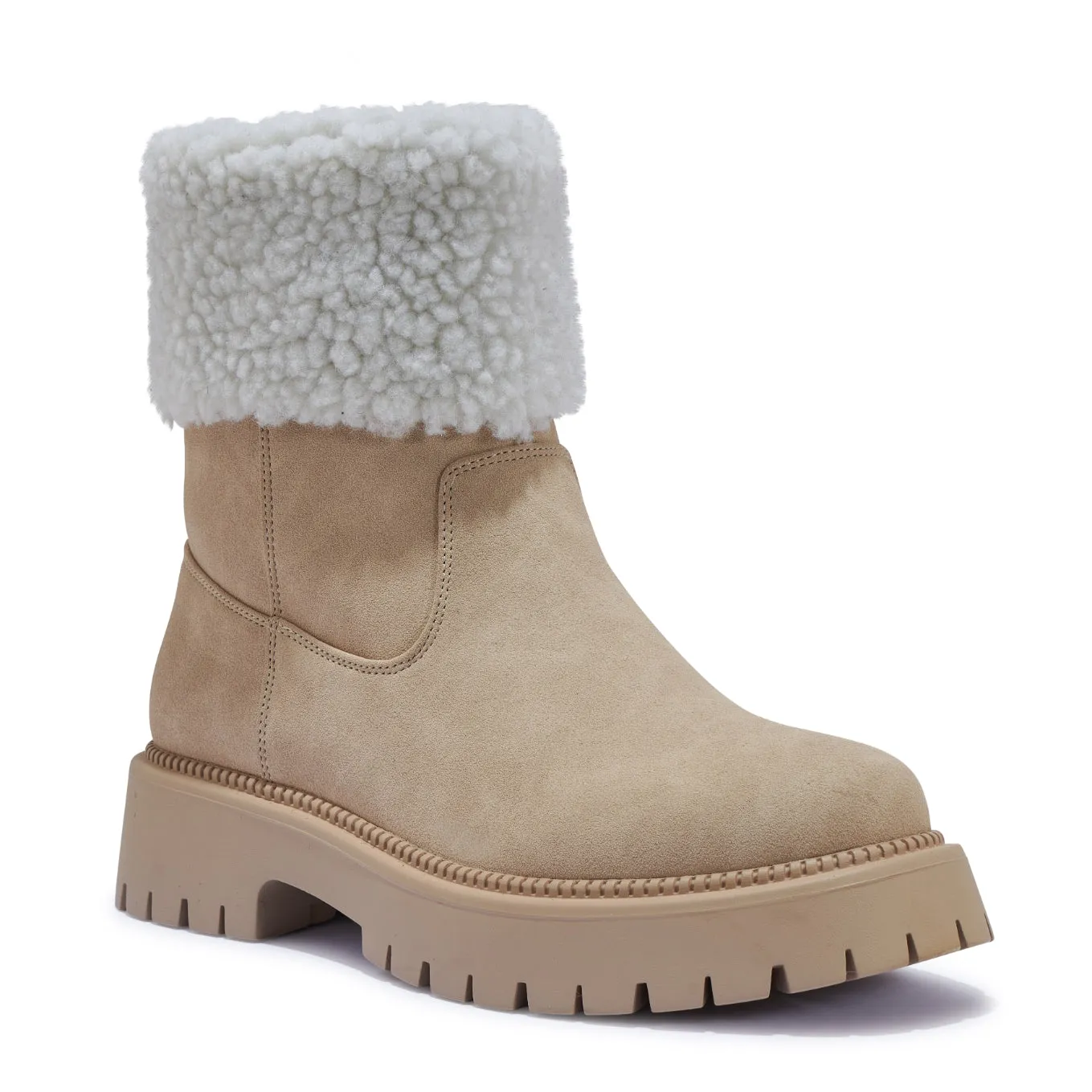 ARIEL TAUPE FAUX SUEDE BIKER BOOTS