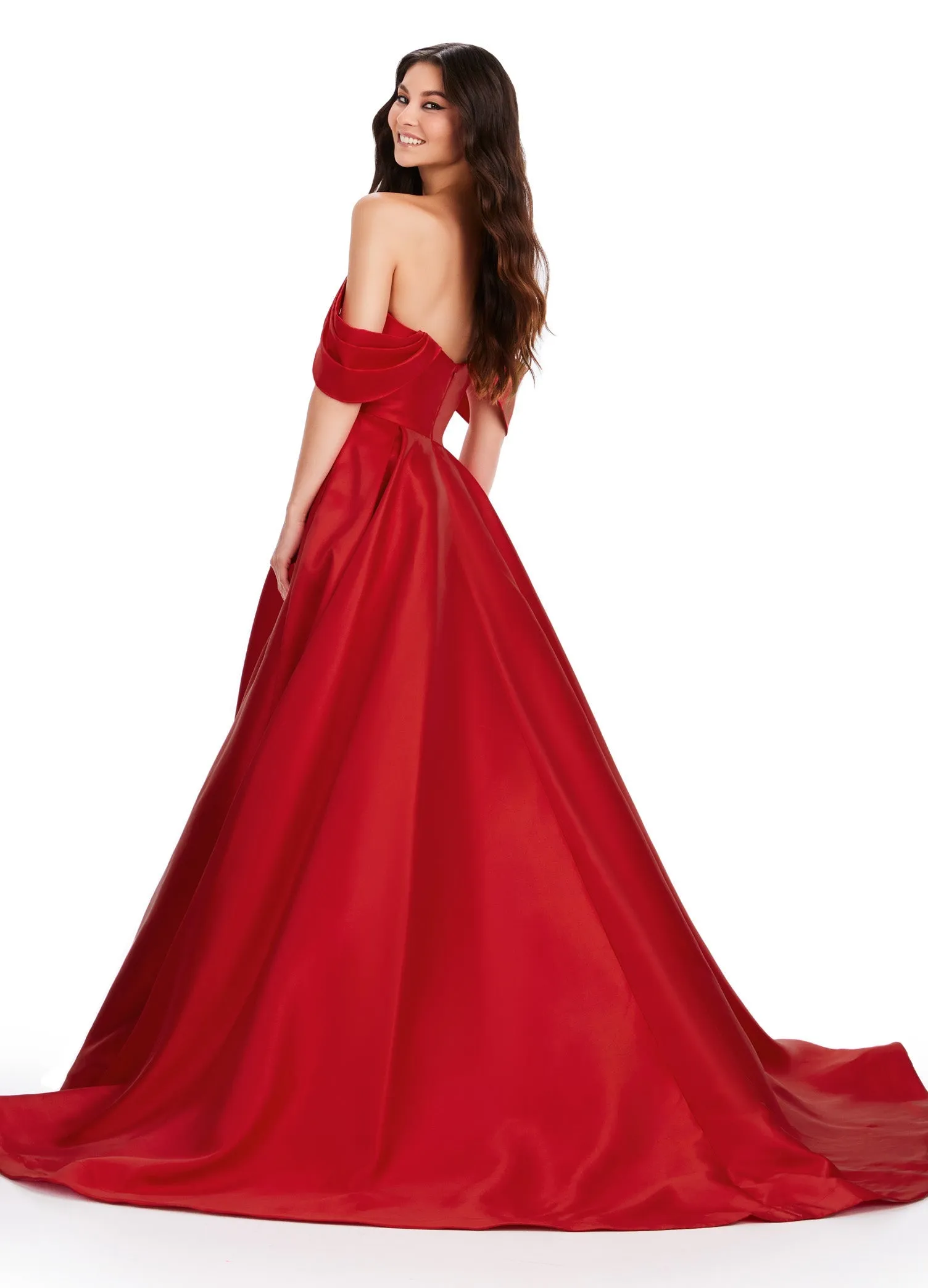 Ashley Lauren 11544 Size 4 White Long off the Shoulder Ballgown Prom Dress Formal Evening Gown Mikado