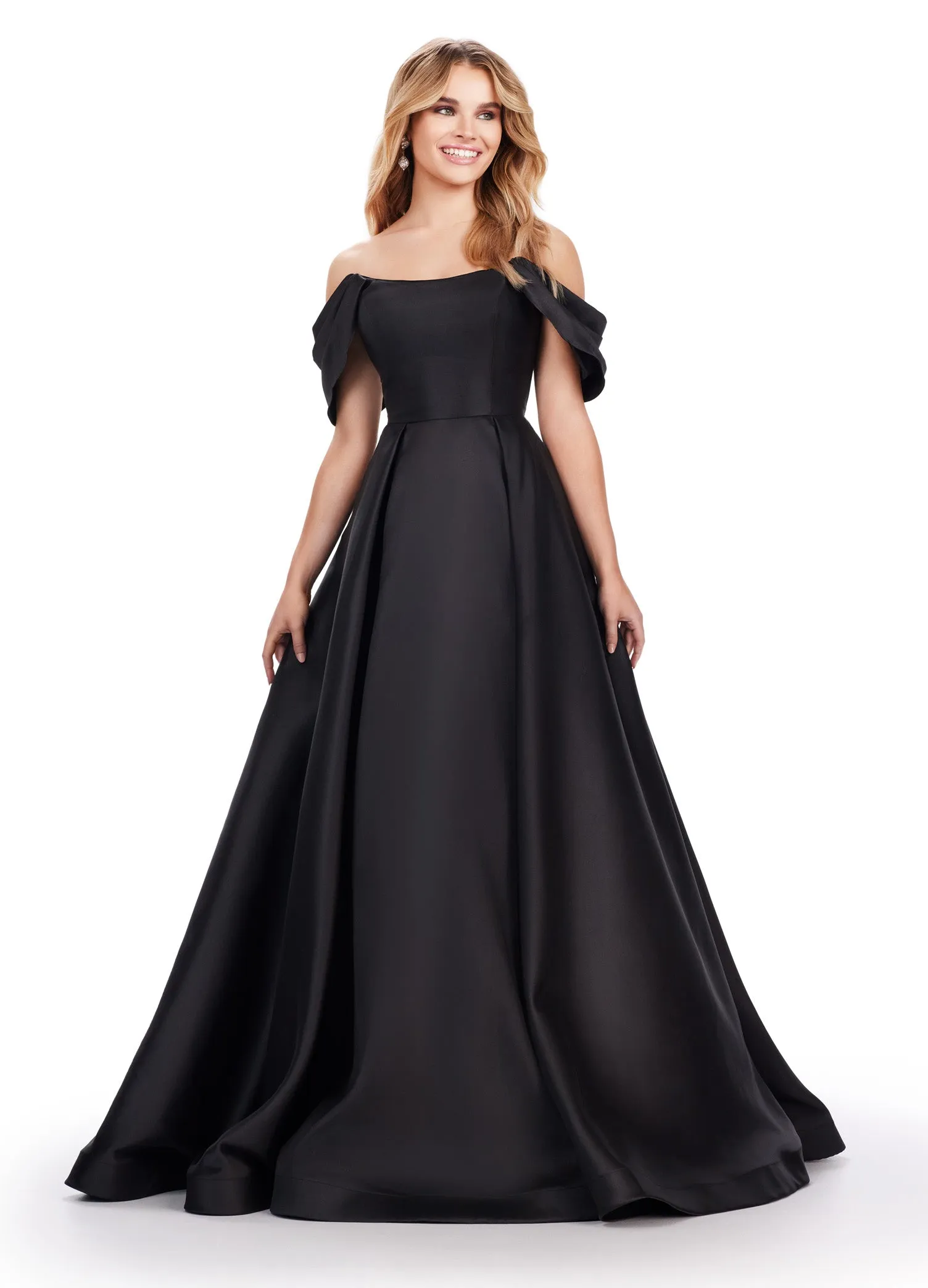 Ashley Lauren 11544 Size 4 White Long off the Shoulder Ballgown Prom Dress Formal Evening Gown Mikado