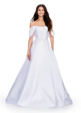 Ashley Lauren 11544 Size 4 White Long off the Shoulder Ballgown Prom Dress Formal Evening Gown Mikado