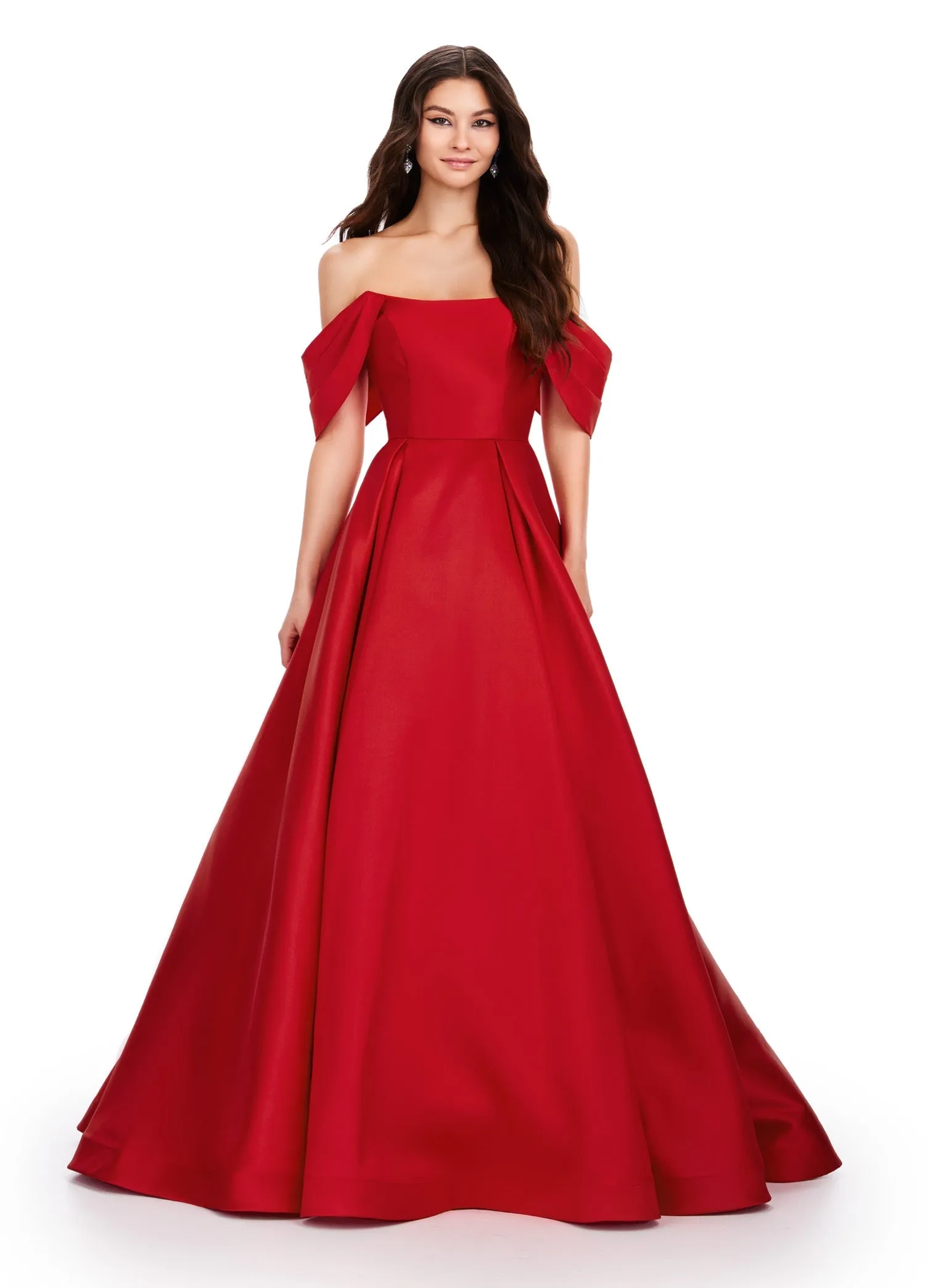 Ashley Lauren 11544 Size 4 White Long off the Shoulder Ballgown Prom Dress Formal Evening Gown Mikado
