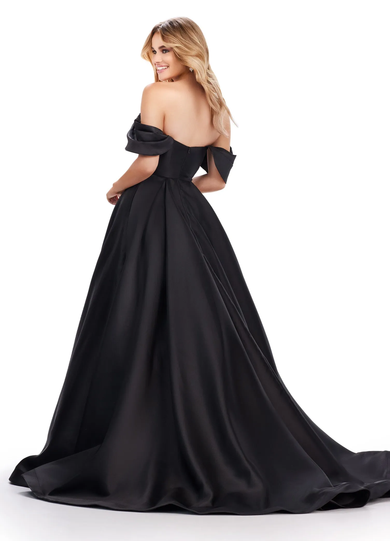 Ashley Lauren 11544 Size 4 White Long off the Shoulder Ballgown Prom Dress Formal Evening Gown Mikado