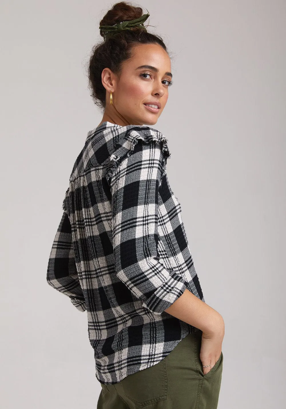 BELLA DAHL - Long Sleeve Frayed Ruffle Button Down in Highland Peak