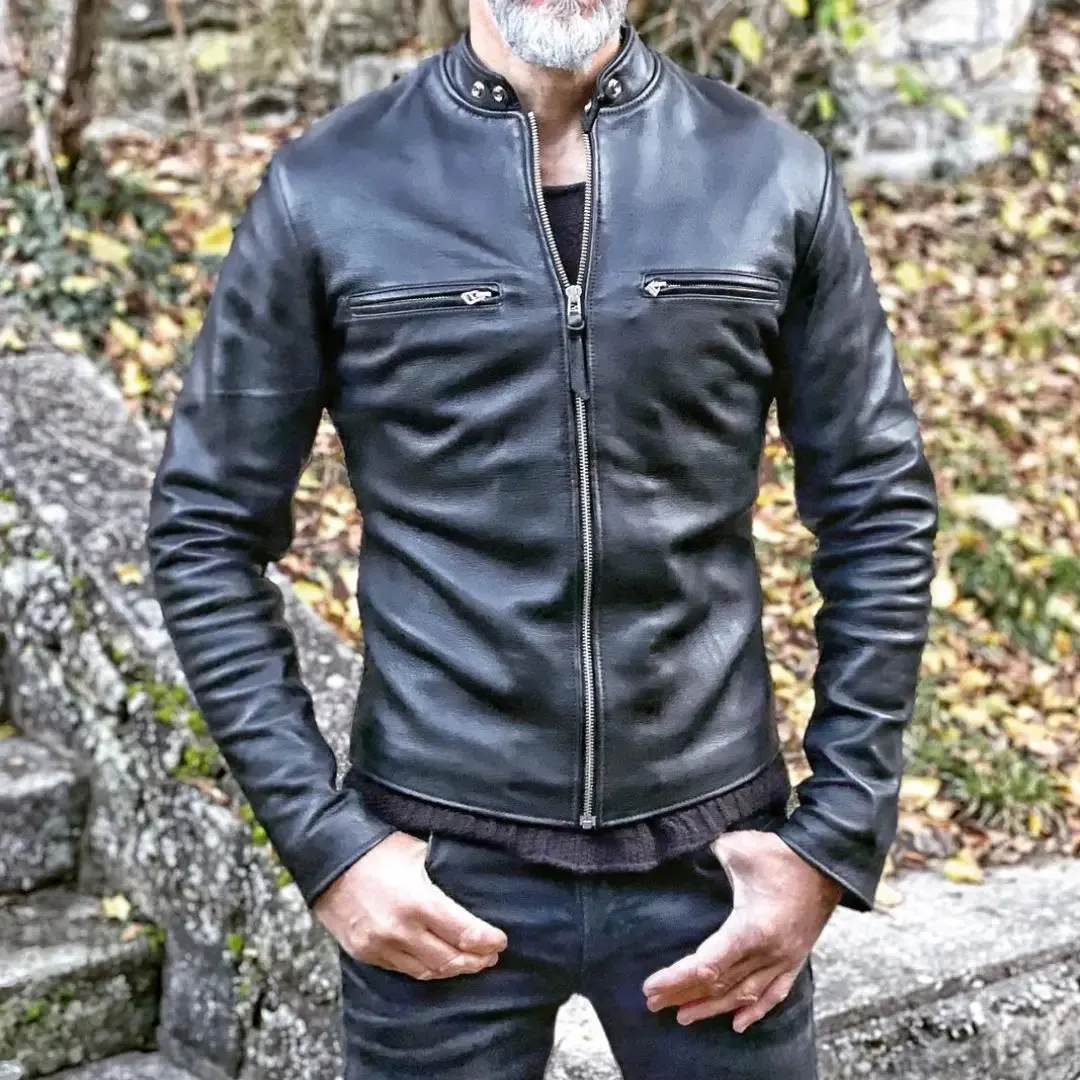 Black Cafe Racer Leather Jacket