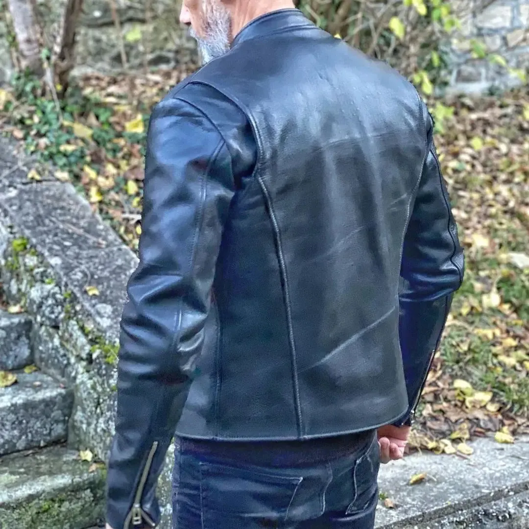 Black Cafe Racer Leather Jacket
