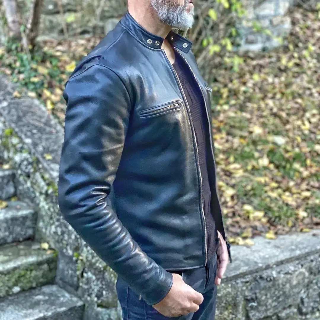 Black Cafe Racer Leather Jacket
