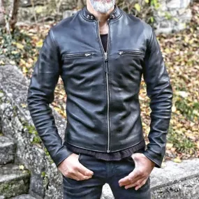 Black Cafe Racer Leather Jacket