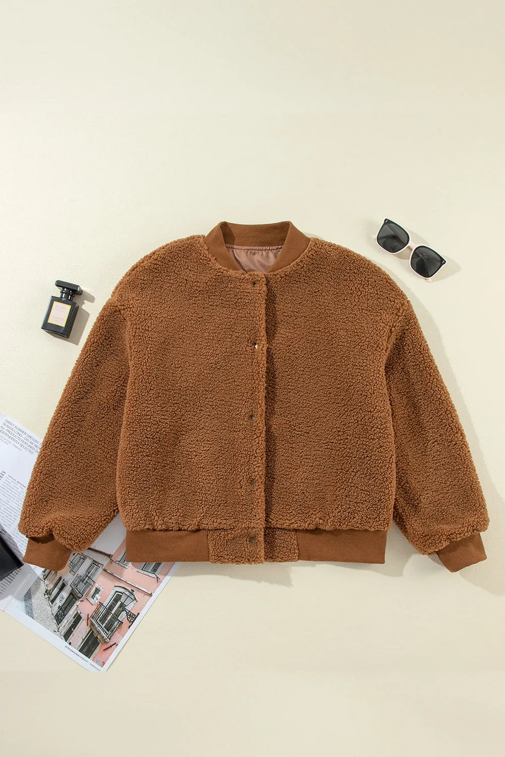 Blue Zone Planet |  Baseball Collar Long Sleeve Sherpa Jacket