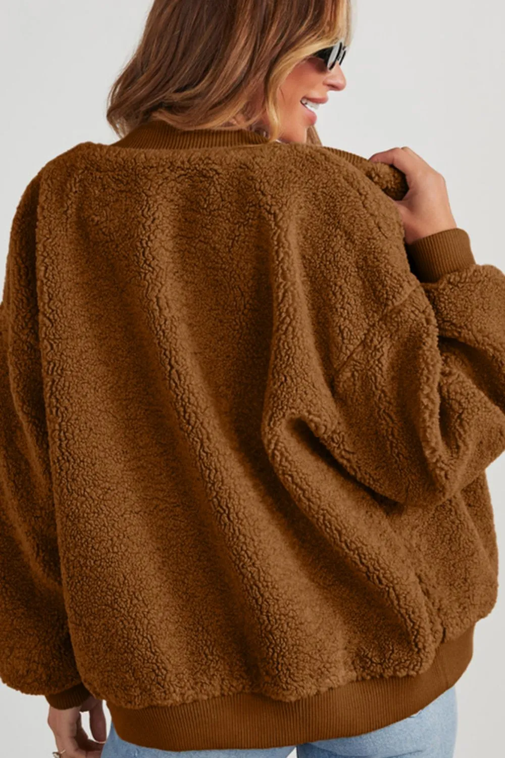 Blue Zone Planet |  Baseball Collar Long Sleeve Sherpa Jacket