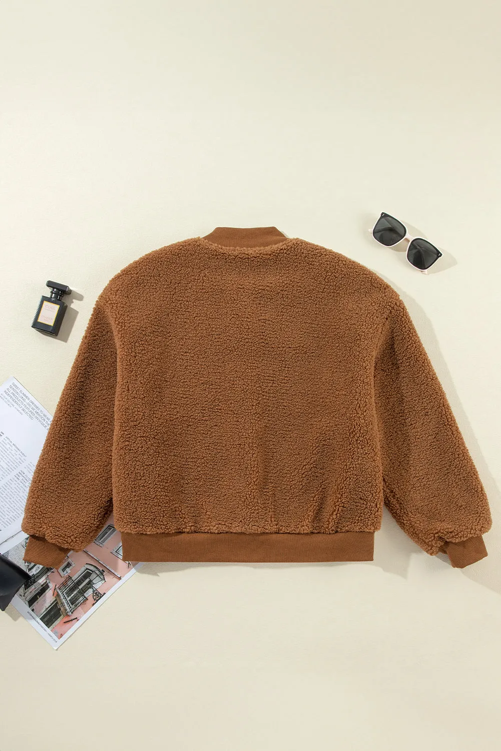Blue Zone Planet |  Baseball Collar Long Sleeve Sherpa Jacket