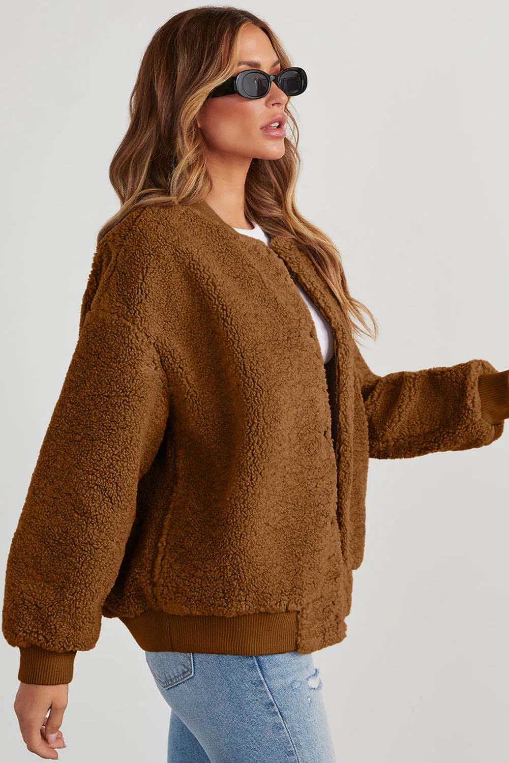 Blue Zone Planet |  Baseball Collar Long Sleeve Sherpa Jacket