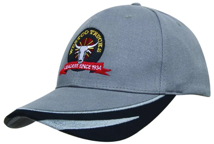 BRUSHED HEAVY COTTON CAP WITH PEAK TRIM EMBROIDERED