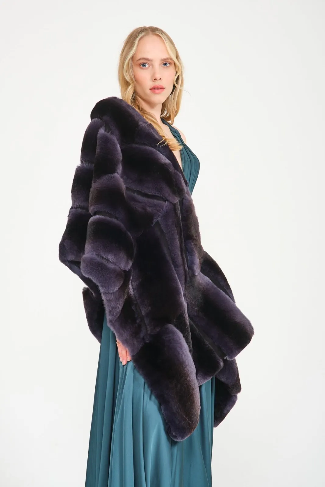 Dark Blue Rex Fur Shawl