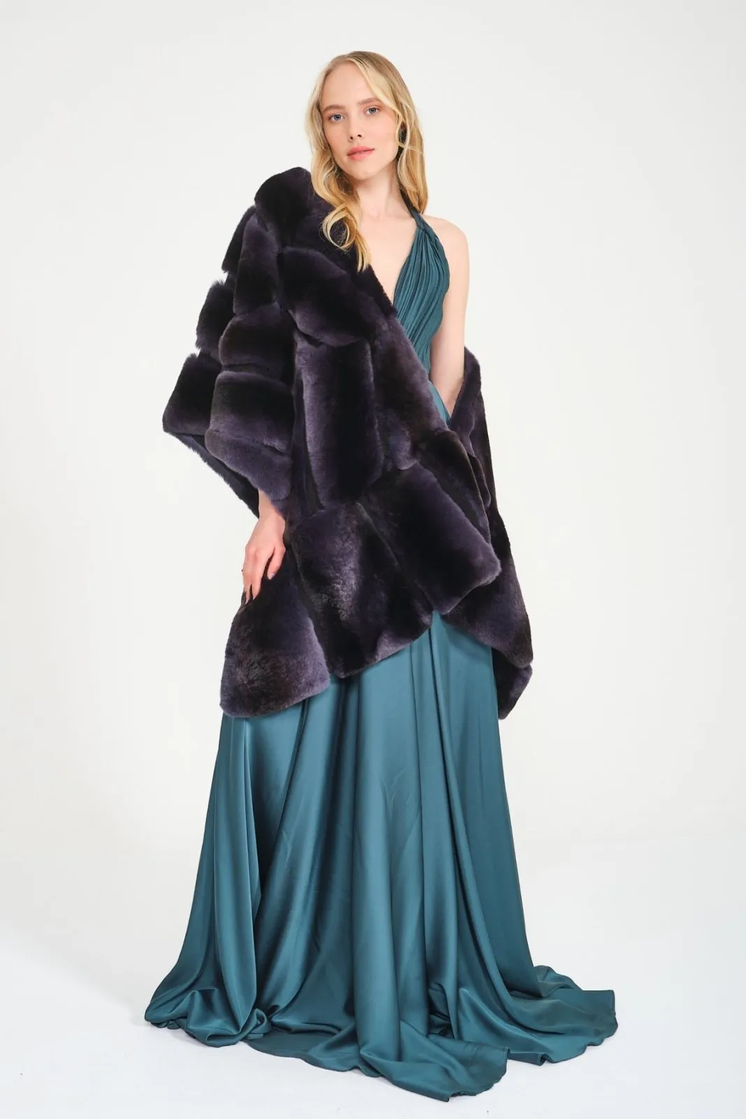 Dark Blue Rex Fur Shawl