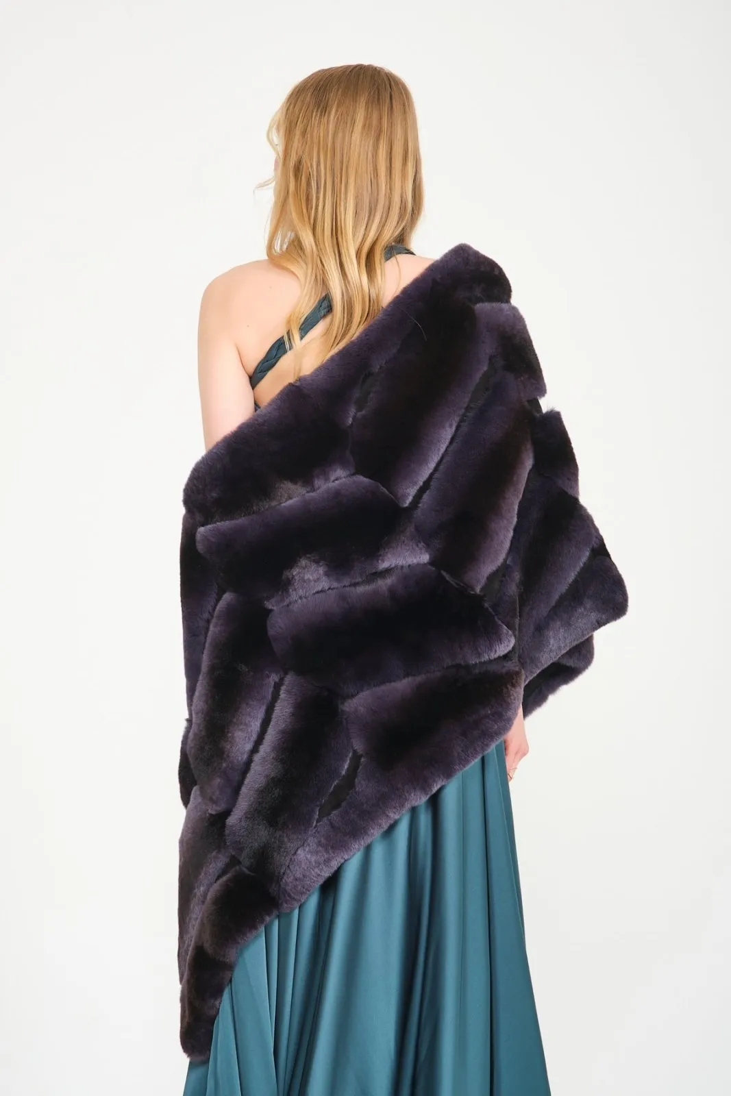 Dark Blue Rex Fur Shawl