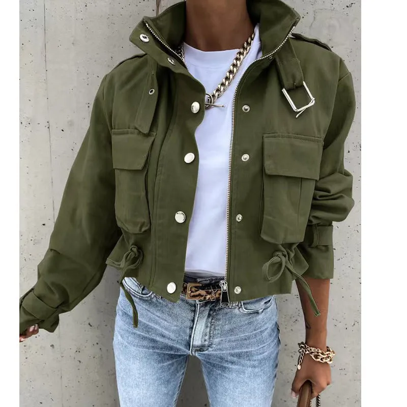 Flytonn-Fall Outfits Women Outwear Streetwear  fall outfits women Women's Clothing New Autumn and Winter Printed Long-Sleeved Pocket Short Fashion Casual Coat Factory Hot