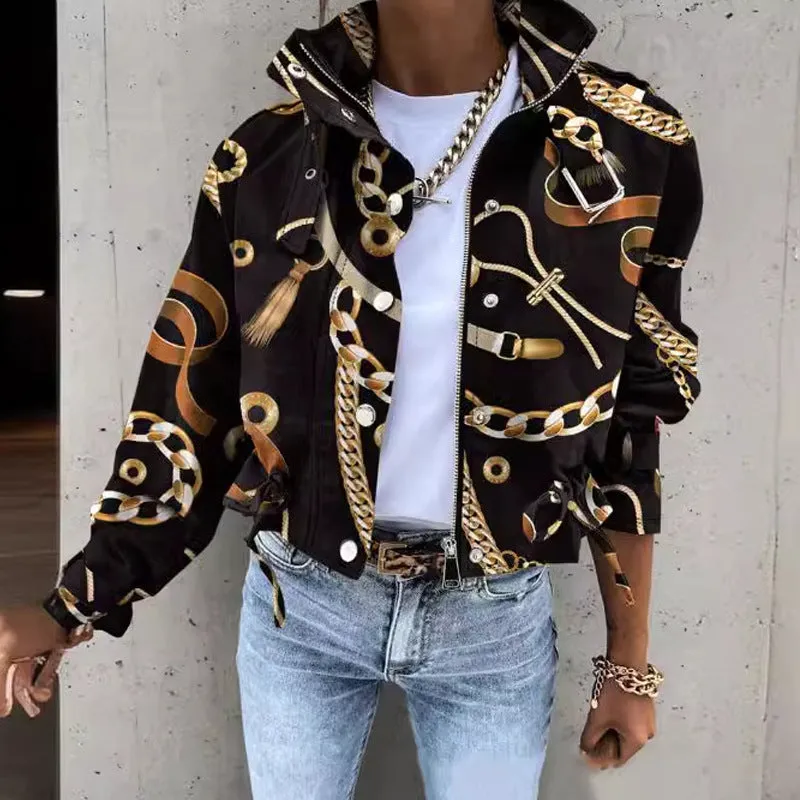 Flytonn-Fall Outfits Women Outwear Streetwear  fall outfits women Women's Clothing New Autumn and Winter Printed Long-Sleeved Pocket Short Fashion Casual Coat Factory Hot