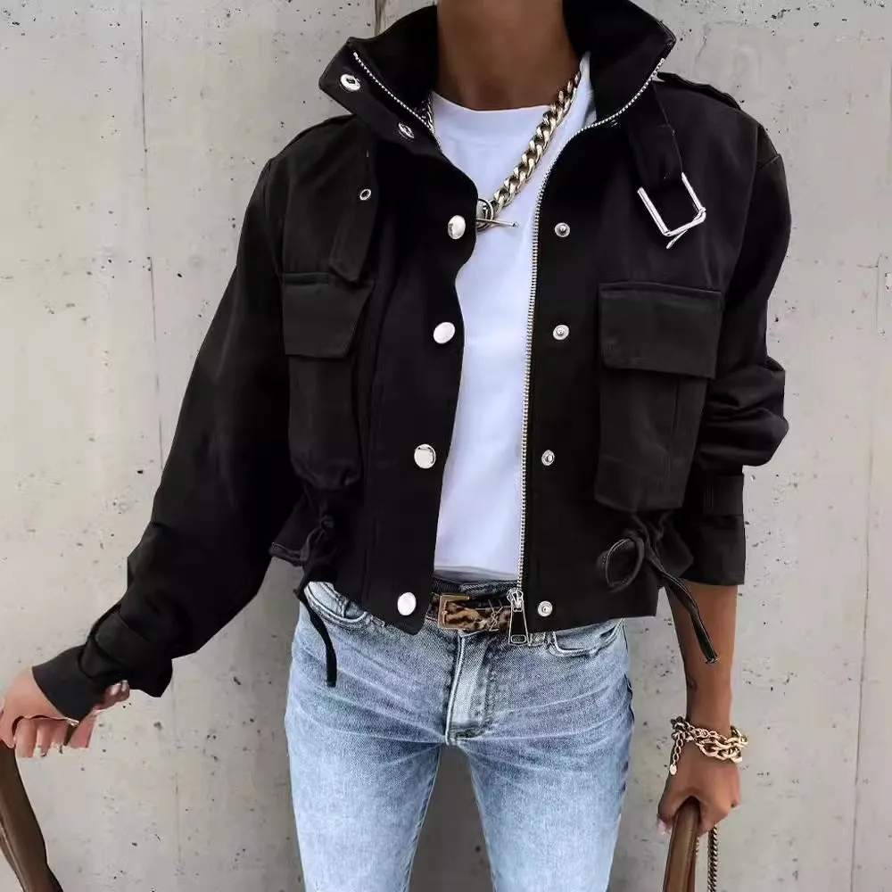 Flytonn-Fall Outfits Women Outwear Streetwear  fall outfits women Women's Clothing New Autumn and Winter Printed Long-Sleeved Pocket Short Fashion Casual Coat Factory Hot