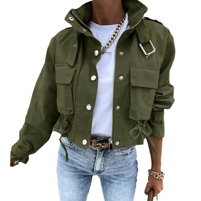 Flytonn-Fall Outfits Women Outwear Streetwear  fall outfits women Women's Clothing New Autumn and Winter Printed Long-Sleeved Pocket Short Fashion Casual Coat Factory Hot