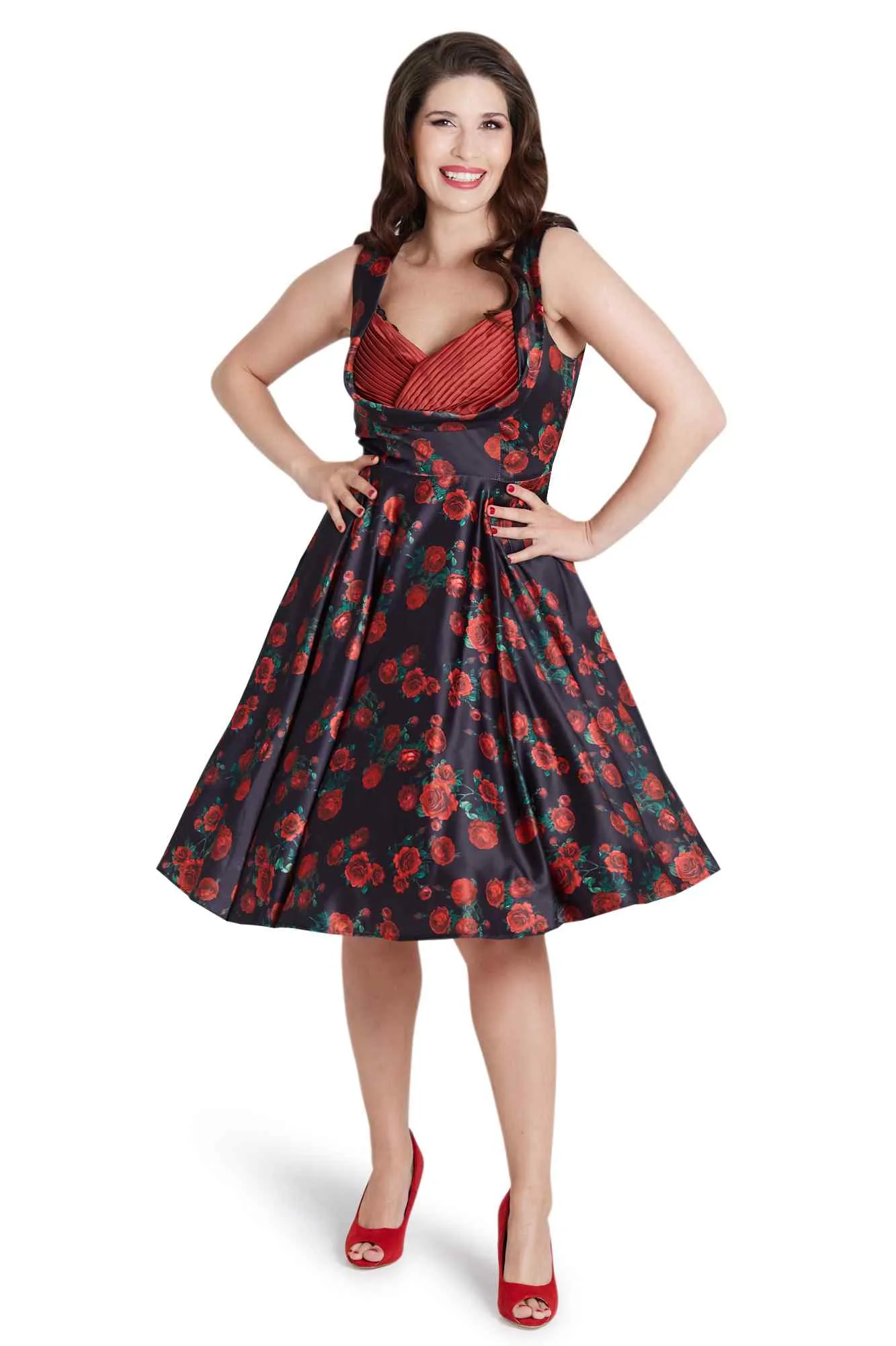 Grace Black Rose Pleated Bust Dress