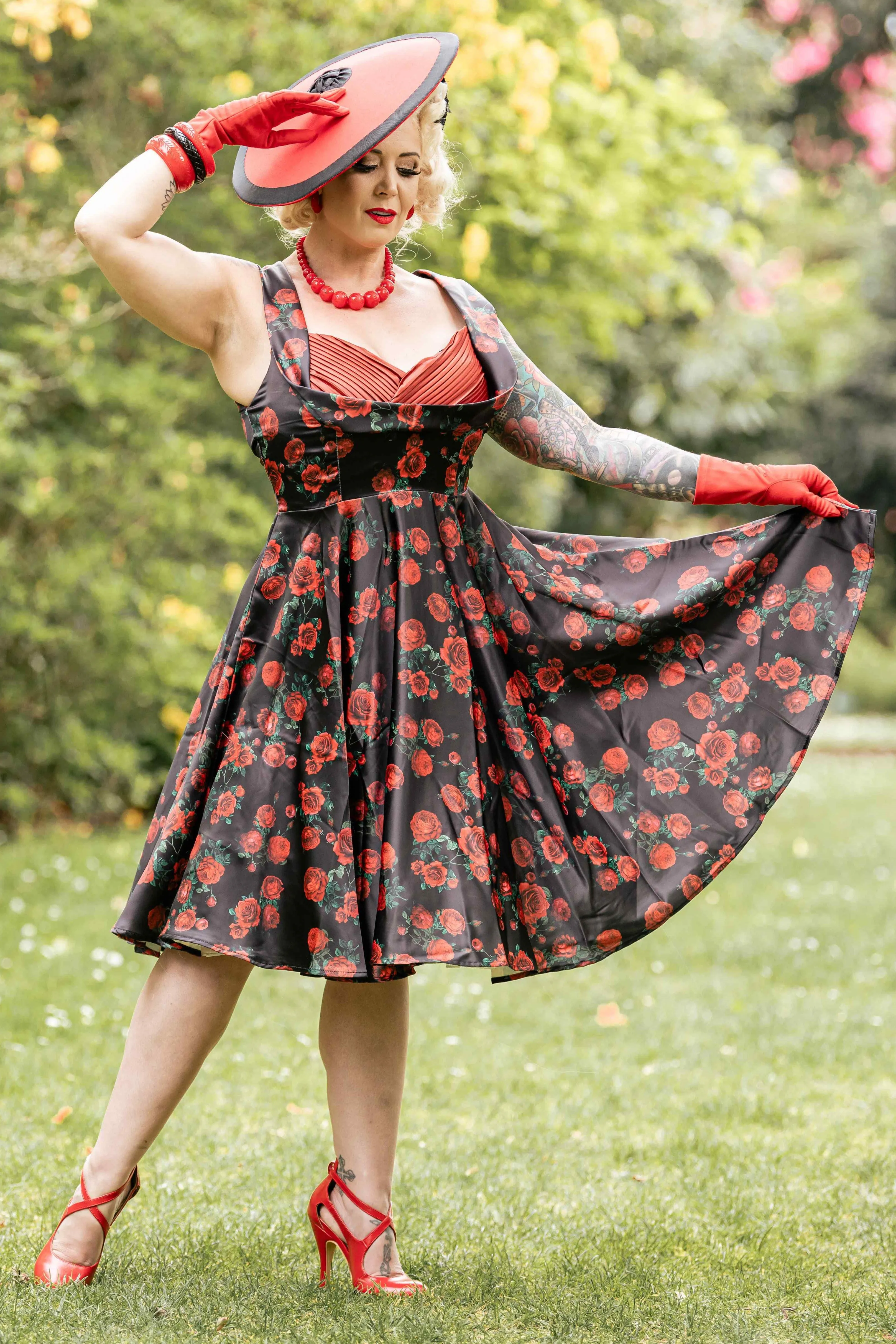 Grace Black Rose Pleated Bust Dress