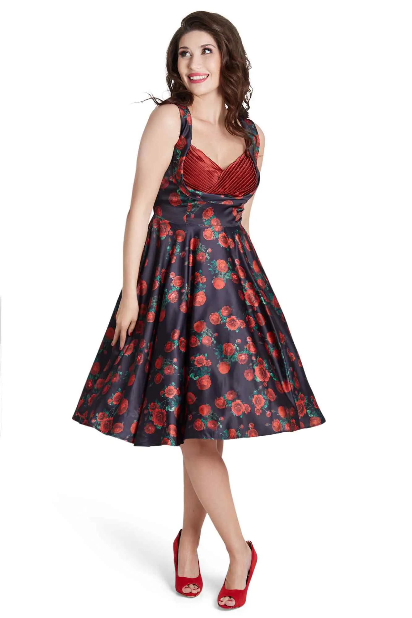Grace Black Rose Pleated Bust Dress