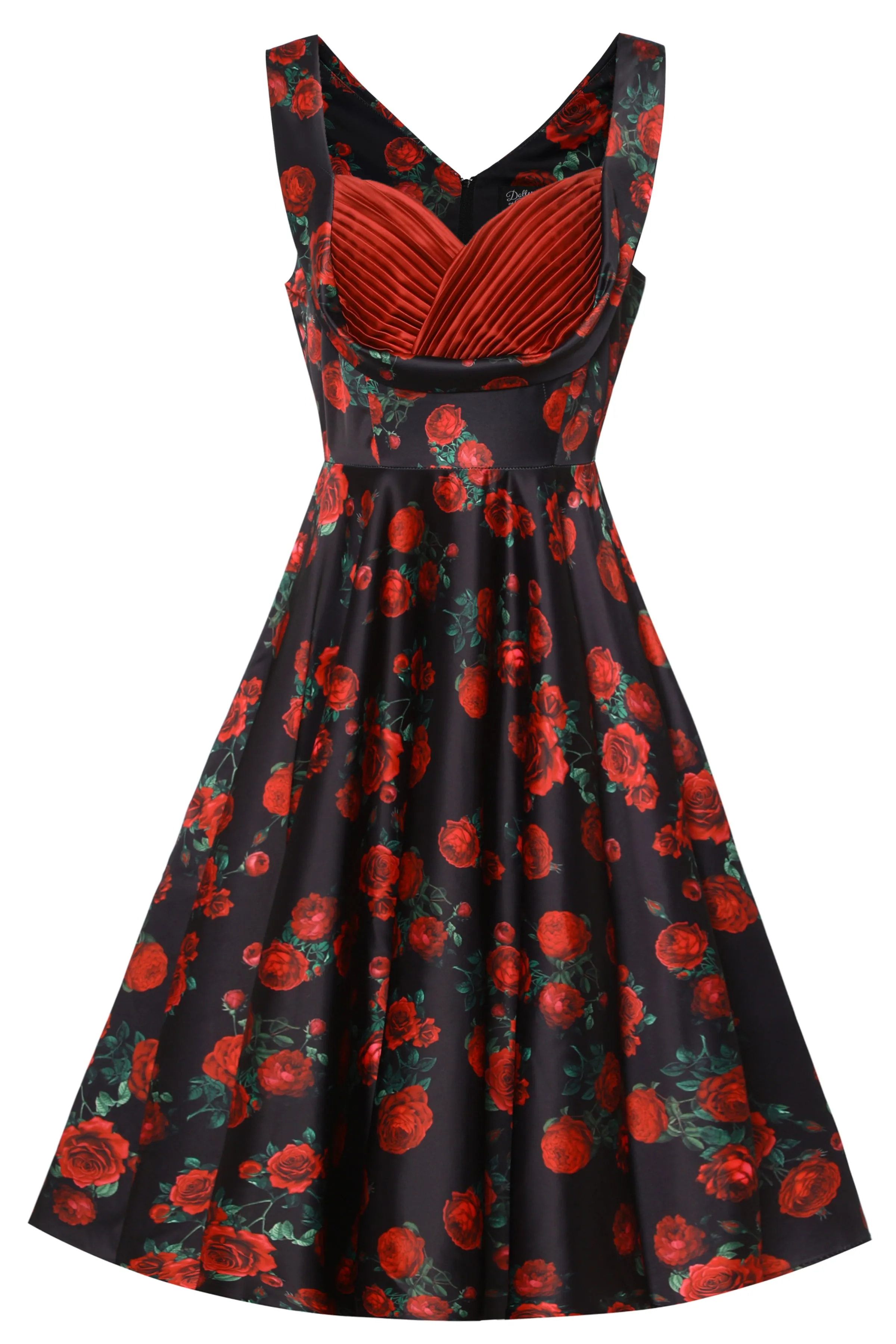 Grace Black Rose Pleated Bust Dress
