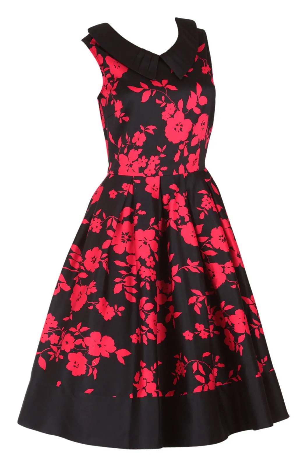 Hazel vintage Inspired Swing Dress in Black-Red Floral