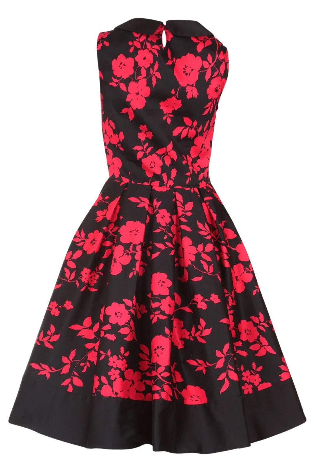 Hazel vintage Inspired Swing Dress in Black-Red Floral
