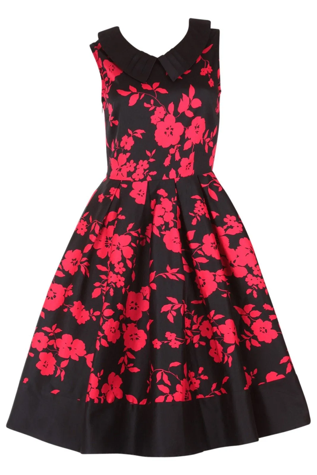 Hazel vintage Inspired Swing Dress in Black-Red Floral