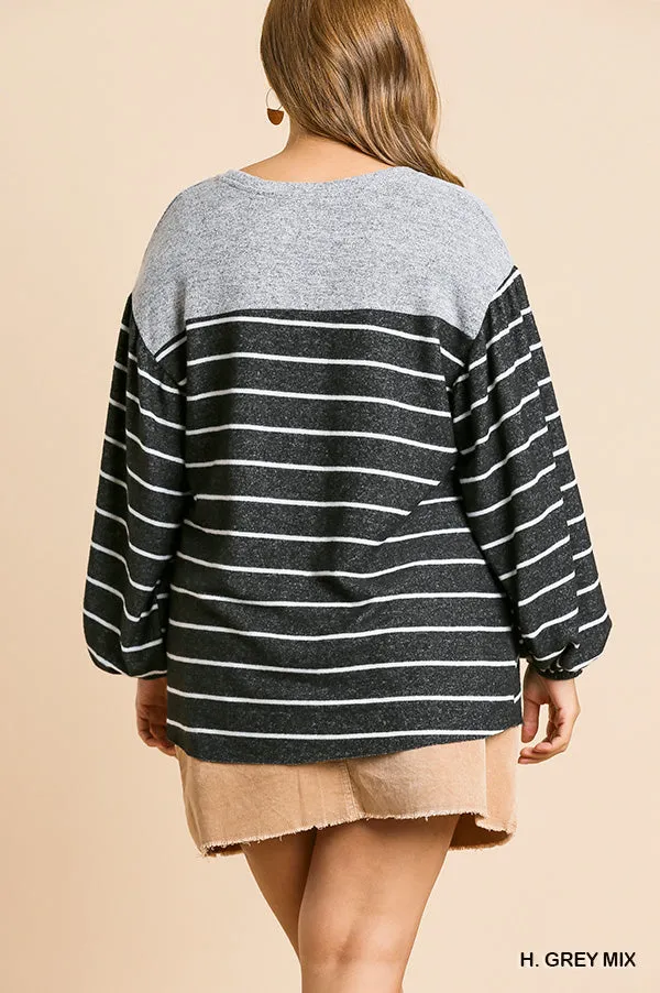 Heathered Puff Sleeve Top, Gray Mix