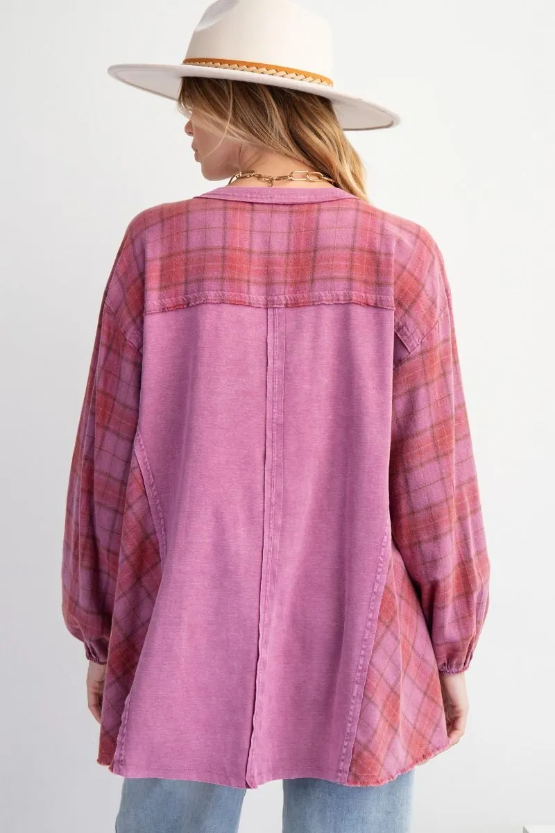 Joni Plaid Jersey Top - Orchid