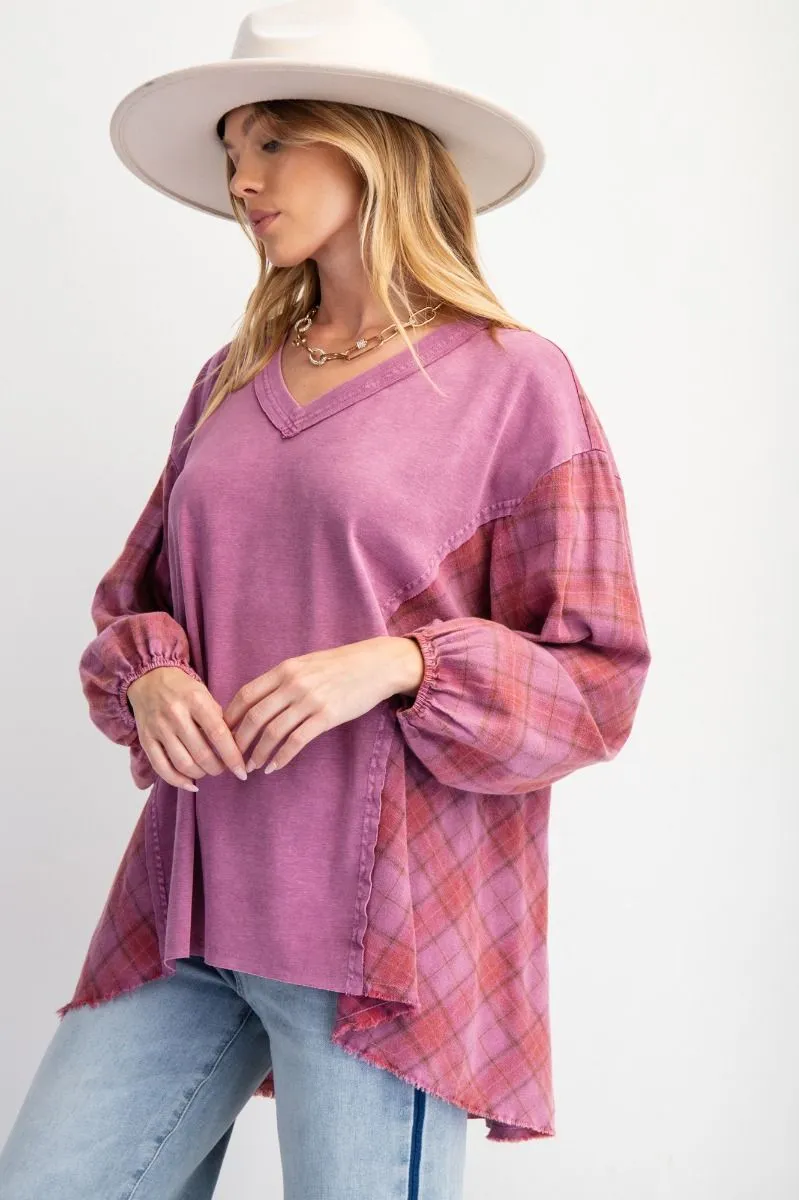 Joni Plaid Jersey Top - Orchid