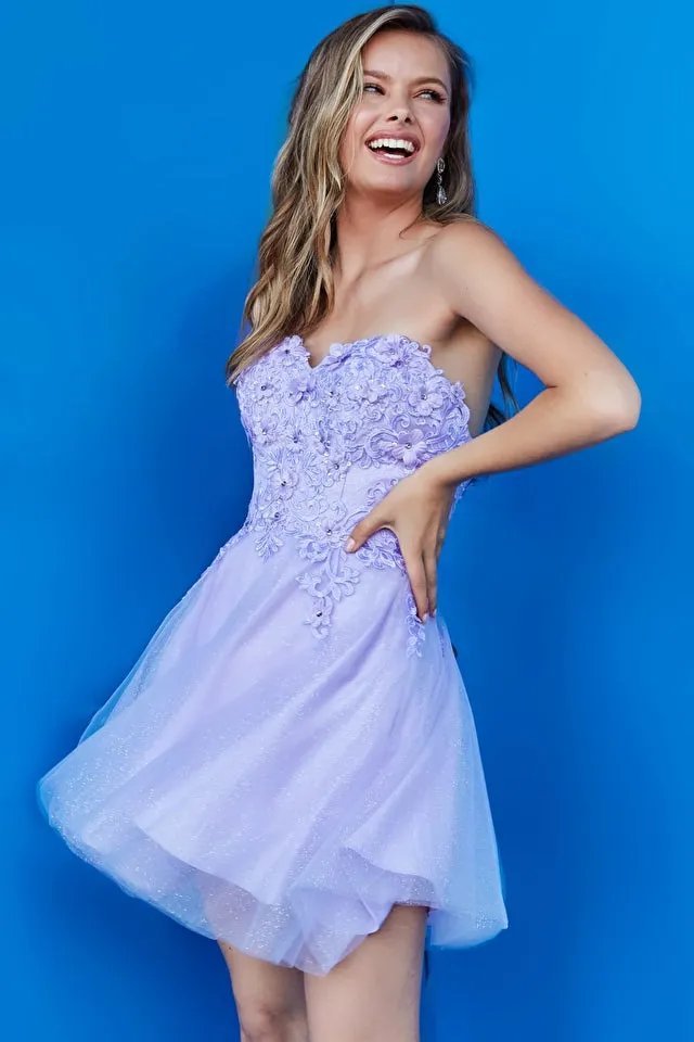 Jovani Kids K07817 Fit And Flare Strapless Sweetheart Neckline Open Back Floral Embroidered Girls Formal Dress