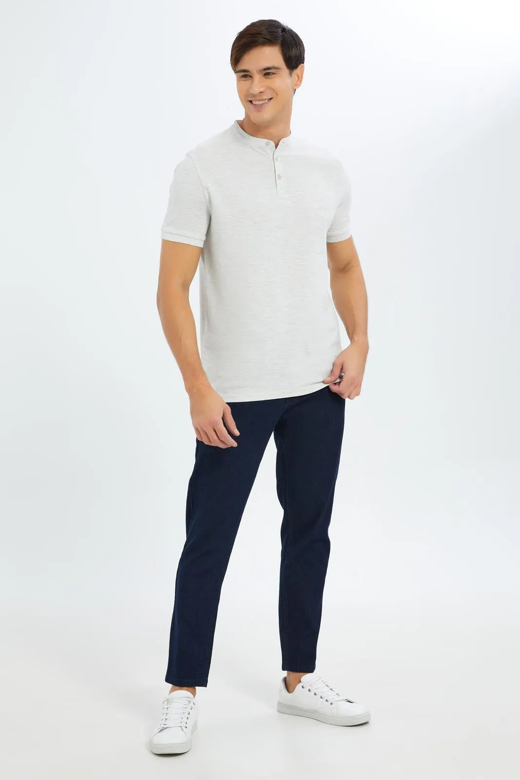 Men Ecru Plain Polo Shirt