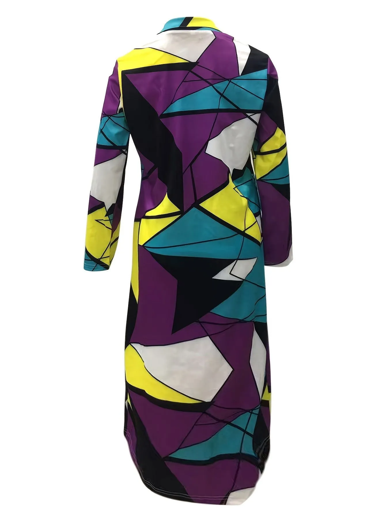 Modern Colorful Geometric-pattern Lapel Women Trench Coats