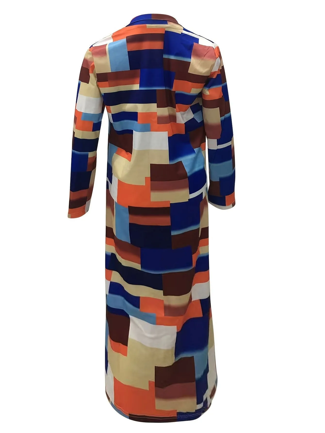 Modern Colorful Geometric-pattern Lapel Women Trench Coats