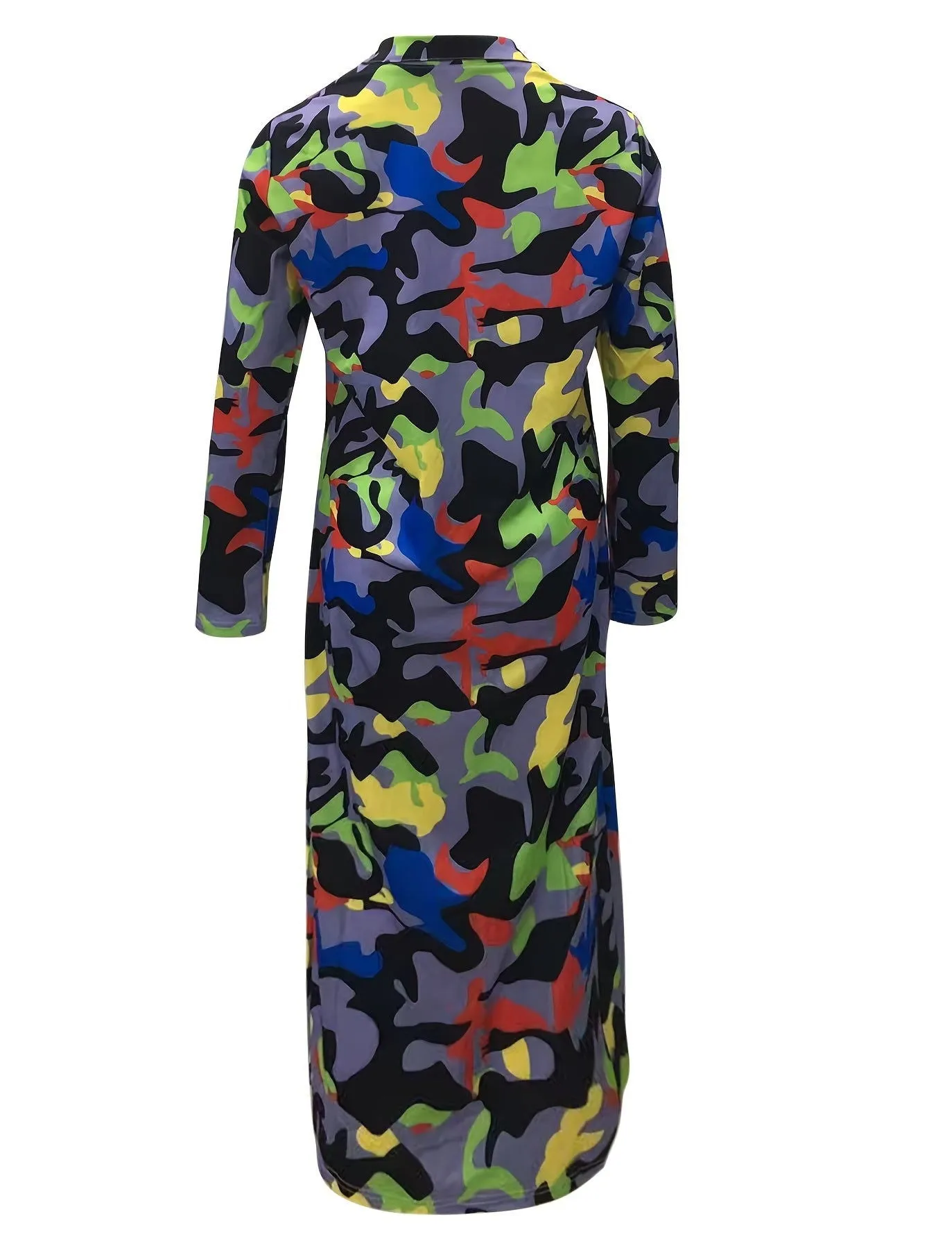 Modern Colorful Geometric-pattern Lapel Women Trench Coats