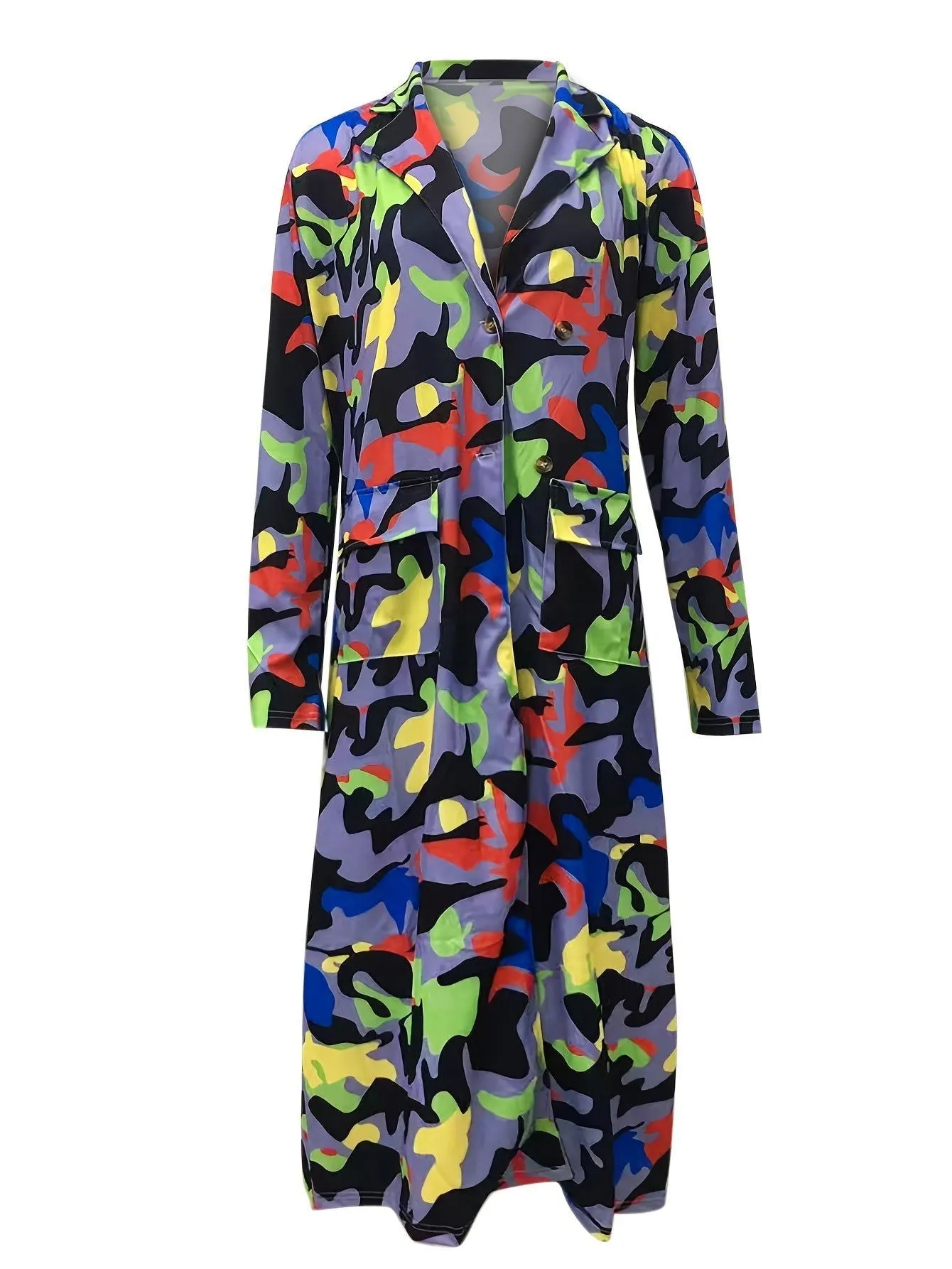 Modern Colorful Geometric-pattern Lapel Women Trench Coats