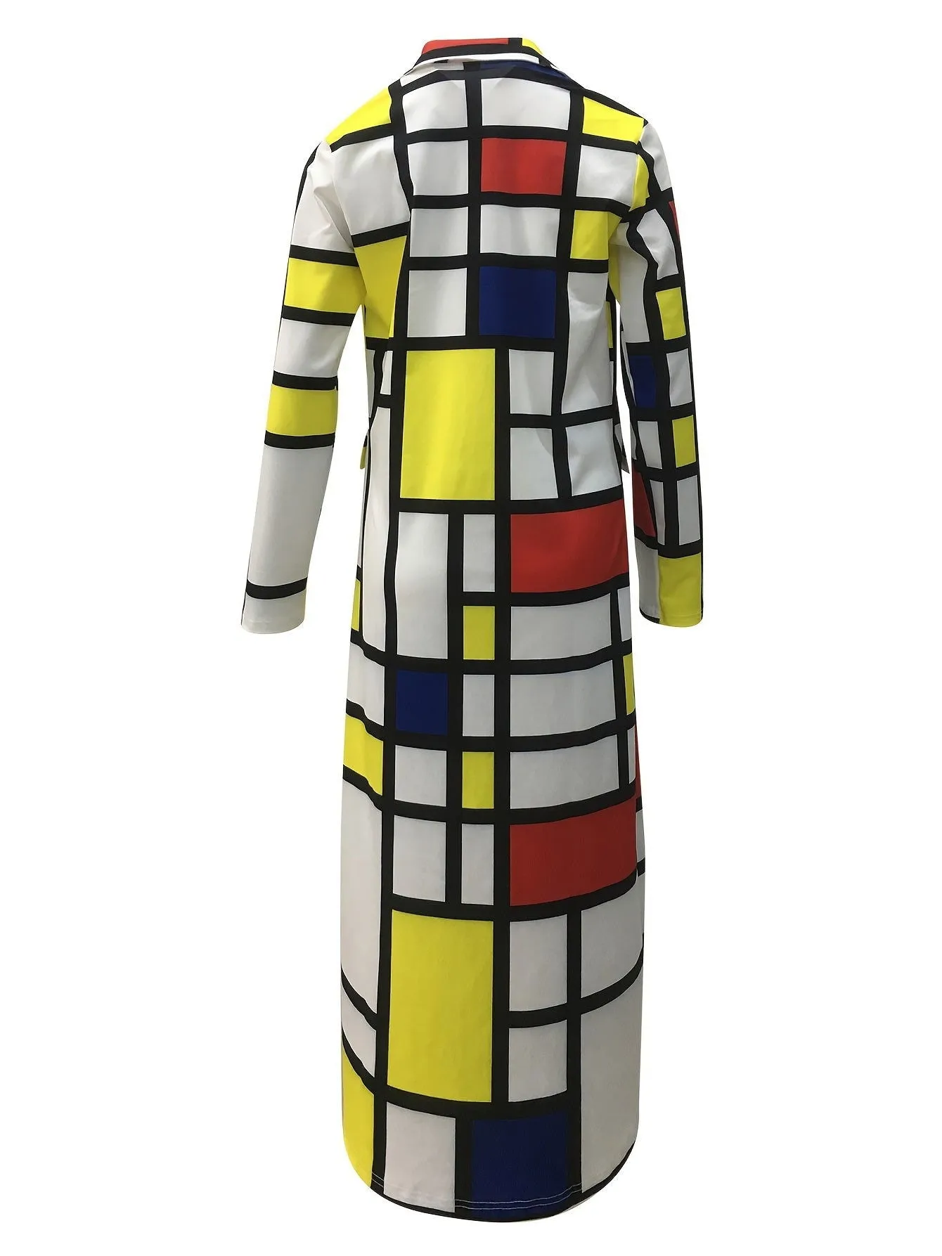 Modern Colorful Geometric-pattern Lapel Women Trench Coats