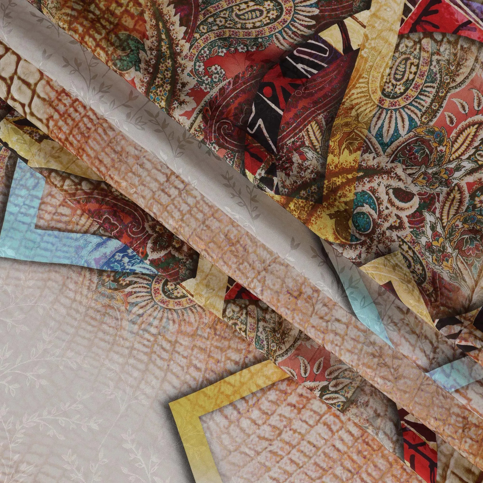 Multicolor Paisley Silk Satin Fabric, Width 140 cm, South Korea-D21279
