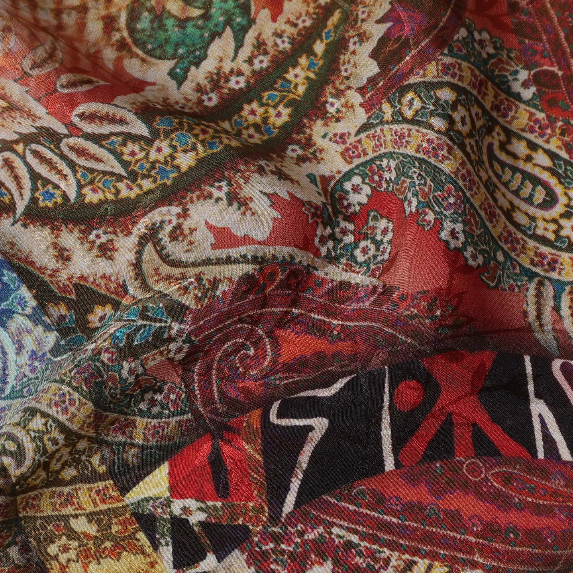 Multicolor Paisley Silk Satin Fabric, Width 140 cm, South Korea-D21279